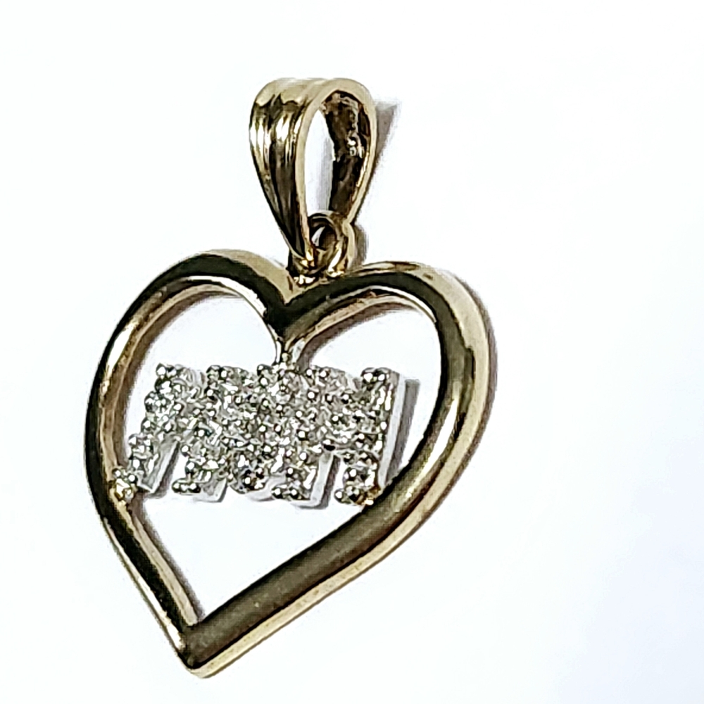10K Diamond MOM Gold Heart Pendant - Picture 3 of 7